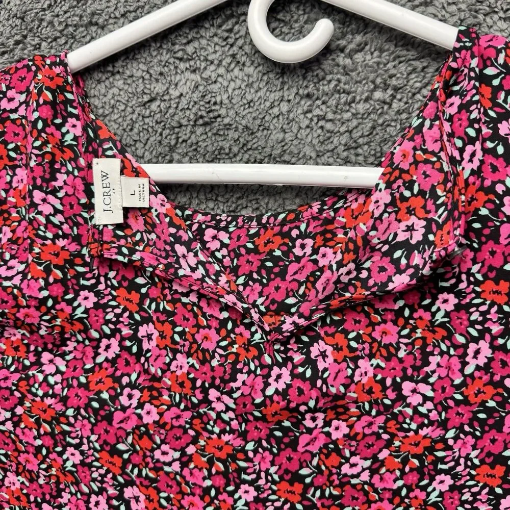 J. Crew Womens Floral Abstract Long Sleeve Popover Blouse Top Large Red Pink